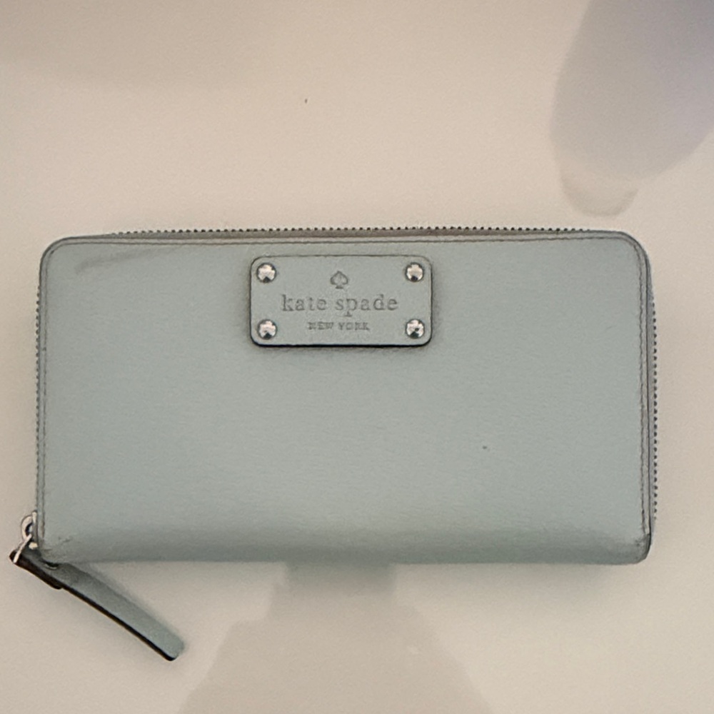 kate spade pale blue zip-around wallet